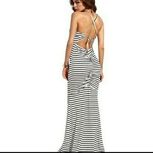 Women's Ruched Backless Striped Maxi Dress